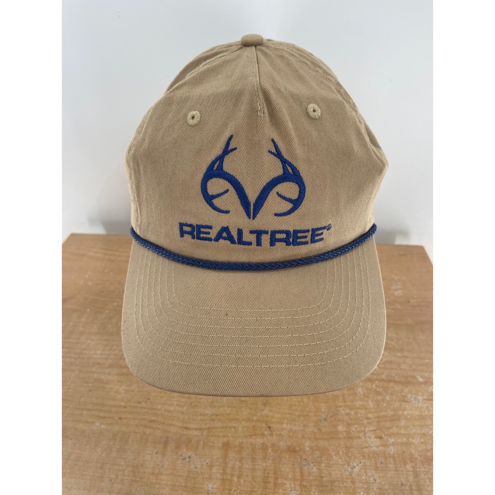 Realtree Mens Rope Trucker Hat Khaki Tan Blue Embroidered Logo Snapback Cap OSFM